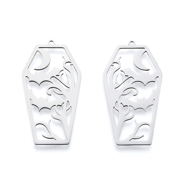 

PandaHall Halloween 201 Stainless Steel Pendants, Laser Cut, Coffin with Bat, Stainless Steel Color, 45x23.5x1mm, Hole: 1.5mm 201 Stainless...