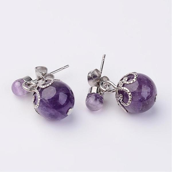

PandaHall Dangling Natural Amethyst Ear Studs, with Metal Findings, Platinum, 20mm, Pin: 0.7mm Amethyst