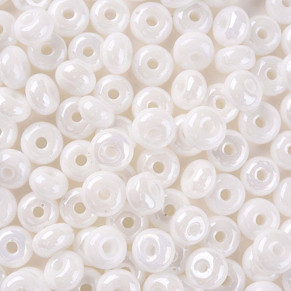 

PandaHall Opaque Colours Luster Glass Round Beads, Round Hole, White, 3~5x9~10mm, Hole: 2.5mm, about 73pcs/50g Glass White