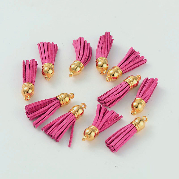 PandaHall Suede Tassels, with CCB Plastic Findings, Nice for DIY Earring or Cell Phone Straps Making, Golden, Hot Pink, 38x10mm, Hole: 2mm...