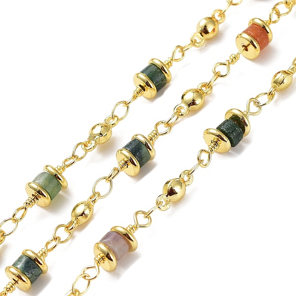 

PandaHall Natural Indian Agate Column Link Chains, with Real 18K Gold Plated Brass Findings, Soldered, with Spool, 5x14x5mm Indian Agate