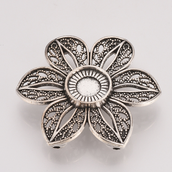 

PandaHall Tibetan Style Alloy Cabochon Connector Settings, Flower, Cadmium Free & Lead Free, Antique Silver, Tray: 10mm, 32x36x6mm, Hole...