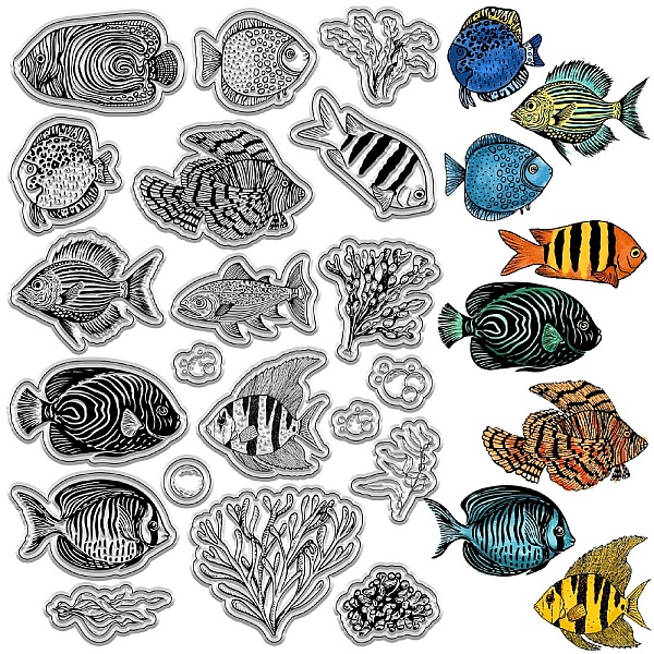 

PandaHall CRASPIRE Tropical Fish Clear Stamps Sea Animals Reusable Postmark Transparent Silicone Stamp Seals for Journaling Card Making...