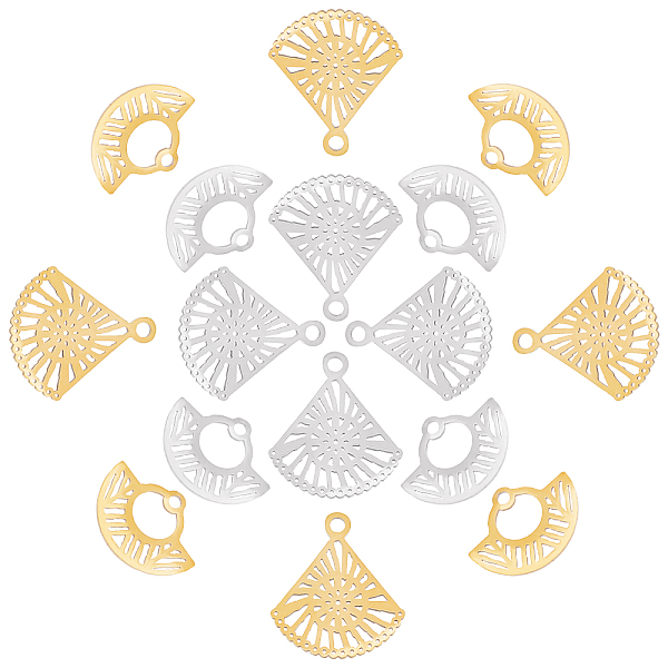 

PandaHall DICOSMETIC 16Pcs 2 Styles Stainless Steel Fan Shape Charms Open Back Bezel Hollow Fan Jewelry Making Charms with Golden for...