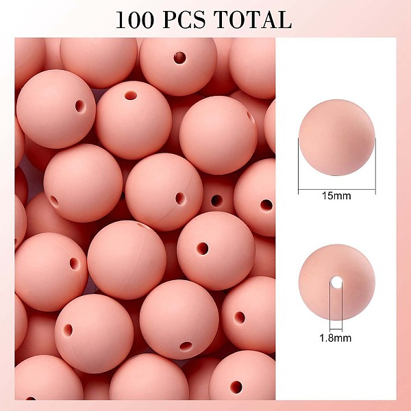 

PandaHall 100Pcs Silicone Beads Round Rubber Bead 15MM Loose Spacer Beads for DIY Supplies Jewelry Keychain Making, Light Salmon, 15mm...