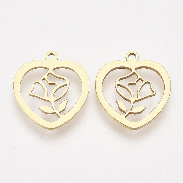 

PandaHall 201 Stainless Steel Pendants, Laser Cut Pendants, Heart with Flower, Golden, 17.5x15.5x1mm, Hole: 1.4mm 201 Stainless Steel Heart