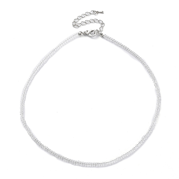 

PandaHall Glass Beaded Necklace, with Alloy Clasps, Clear, 16.10 inch(40.9cm) Glass Round Clear