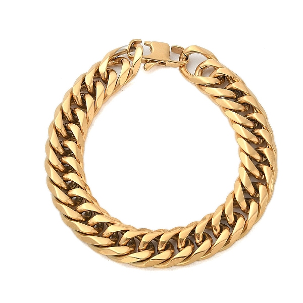 

PandaHall Ion Plating(IP) 304 Stainless Steel Cuban Link Chain Bracelets for Men, Golden, 9-1/2 inch(24cm) 304 Stainless Steel