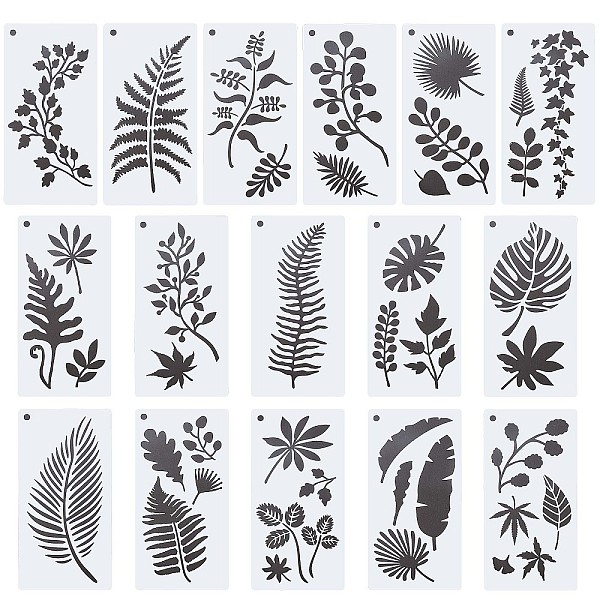 

PandaHall 16Pcs 16 Styles PET Plastic Drawing Painting Stencils Templates, Rectangle with Leaf, White, 300x150x0.3mm, Hole: 10mm, 1pc/style...