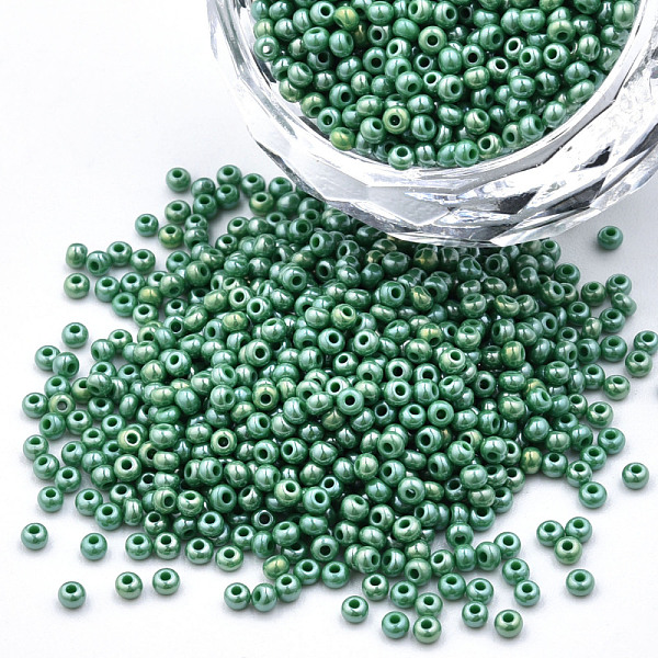 

PandaHall 11/0 Czech Opaque Glass Seed Beads, Lustered, Round, Sea Green, 2.2x1.5mm, Hole: 0.7mm, about 500g/bag Glass