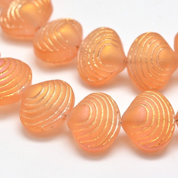 

PandaHall Frosted Electroplate Glass Shell Beads Strands, Rainbow Plated, Sandy Brown, 12x14.5x10mm, Hole: 1mm, about 32pcs/strand, 16 inch...