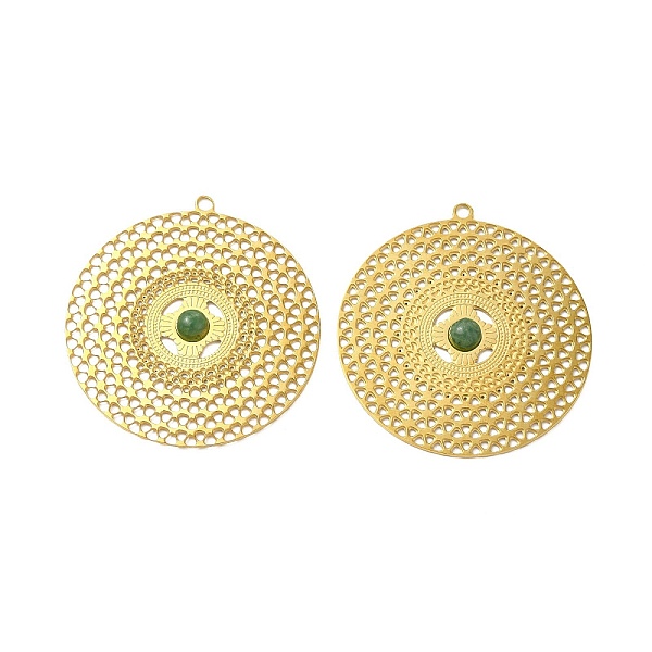 

PandaHall Natural African Jade Pendants, Flat Round Charms with Moon & Star, with Vacuum Plating Real 18K Gold Plated 201 Stainless Steel...