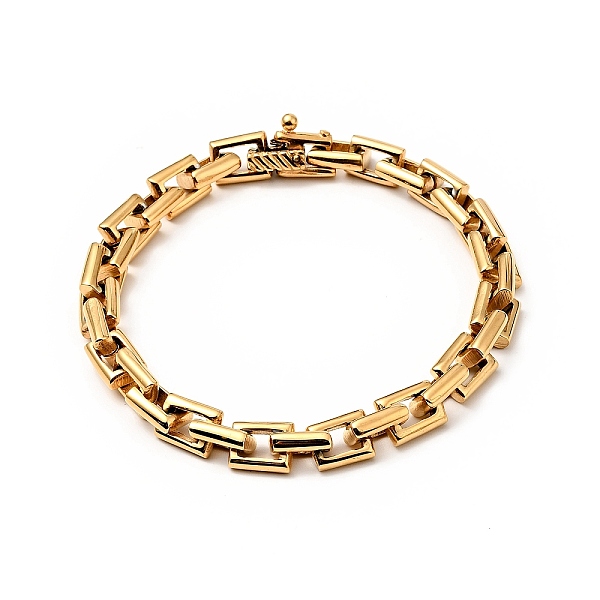 

PandaHall Ion Plating(IP) 304 Stainless Steel Rectangle Link Chain Bracelet for Men Women, Golden, 8-1/4 inch(21cm) 304 Stainless Steel