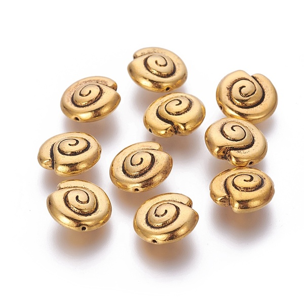 

PandaHall Tibetan Style Alloy Snail Shell Beads, Cadmium Free & Lead Free, Antique Golden, 14x13.5x7mm, Hole: 1mm, about 290pcs/1000g Alloy...