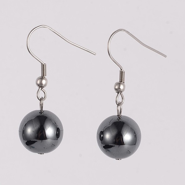 

PandaHall Round 304 Stainless Steel Non-Magnetic Synthetic Hematite Dangle Earrings, 35mm, Pin: 0.8mm Non-magnetic Hematite