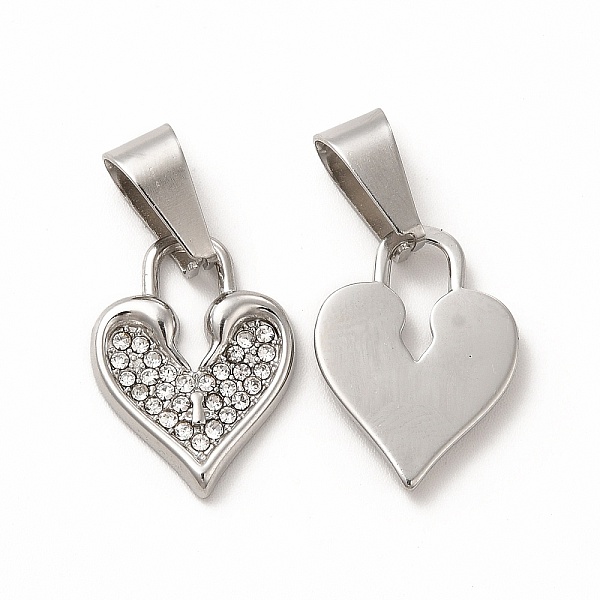 

PandaHall 304 Stainless Steel Pendants, with Crystal Rhinestone and 201 Stainless Steel Snap on Bails, Heart Pad Charms, Stainless Steel..., Clear