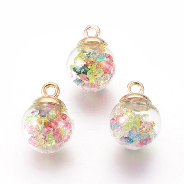 

PandaHall Transparent Glass Bottle Pendants, with Glass Rhinestone Inside and Eco-Friendly Plastic Bottle Caps, Round, Colorful, 21x16mm...