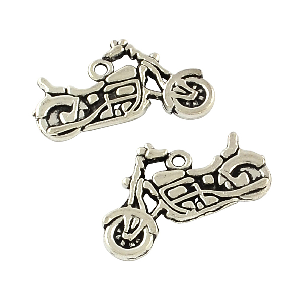 

PandaHall Tibetan Style Zinc Alloy Motorcycle Pendants, Lead Free & Cadmium Free, Antique Silver, 17.5x24.5x2mm, Hole: 1mm, about...