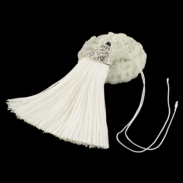 

PandaHall Polyester Tassel Pendant Decorations with Antique Silver CCB Plastic Findings, Creamy White, 80x20x11mm Polyester