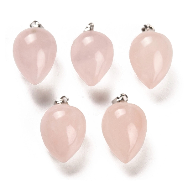

PandaHall Natural Rose Quartz Pendants, with Platinum Plated Iron Snap on Bails, Teardrop, 24~25x15~16mm, Hole: 7x3.5mm Rose Quartz Teardrop