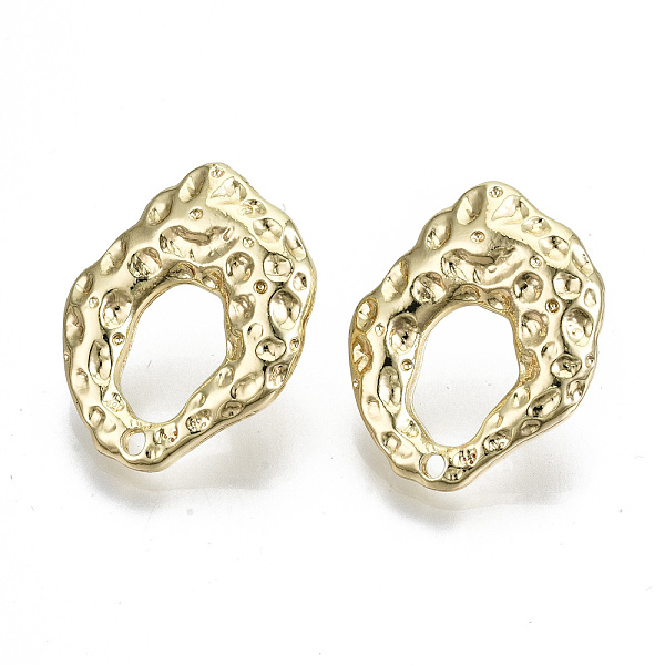 PandaHall Rack Plating Hammered Alloy Stud Earring Findings, Cadmium Free & Nickel Free & Lead Free, with Steel Pins, Teardrop, Light Gold...