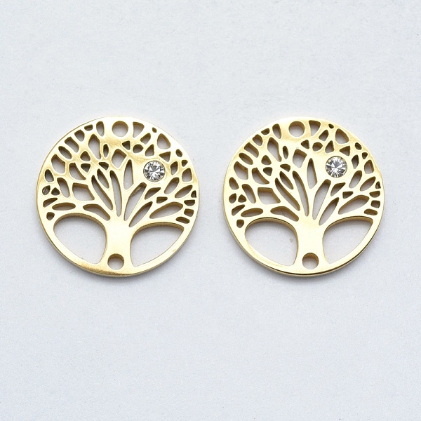 

PandaHall 316 Surgical Stainless Steel Micro Pave Cubic Zirconia Links connectors, Tree of Life, Clear, Golden, 15x2mm, Hole: 1mm 316...