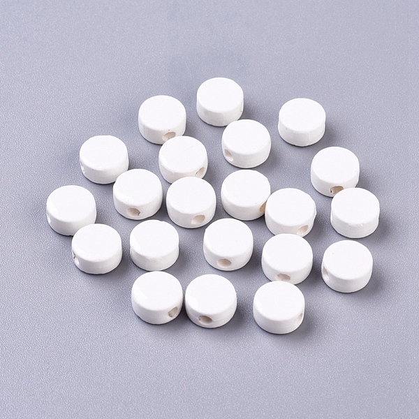 

PandaHall Handmade Porcelain Beads, Bright Glazed Porcelain, Flat Round, Creamy White, 8~8.5x4~4.5mm, Hole: 2mm Porcelain Flat Round