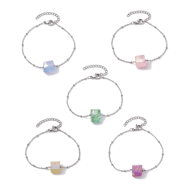 

PandaHall Electroplated Cube Natural Quartz Bead Link Bracelets, 304 Stainless Steel Satellite Chains Bracelets for Women, Mixed Color..., Multicolor