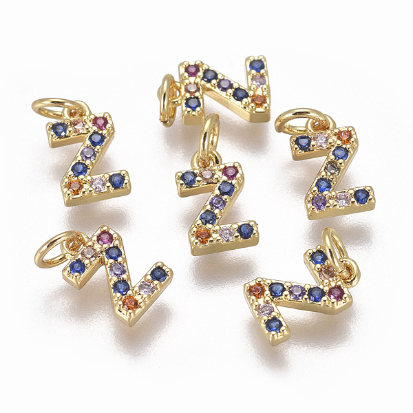 

PandaHall Brass Micro Pave Cubic Zirconia Charms, Letter, Colorful, Golden, Letter.Z, 8.3x5x1.8mm, Hole: 2mm Brass+Cubic Zirconia Letter Z