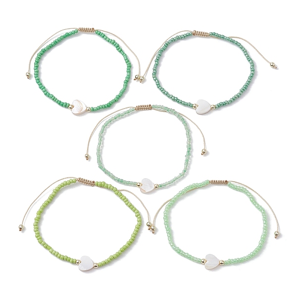 

PandaHall 5Pcs 5 Colors Natural Shell Heart & Seed Braided Bead Bracelets Set, Adjustable Synthetic Hematite Stackable Bracelets, Lime Green...