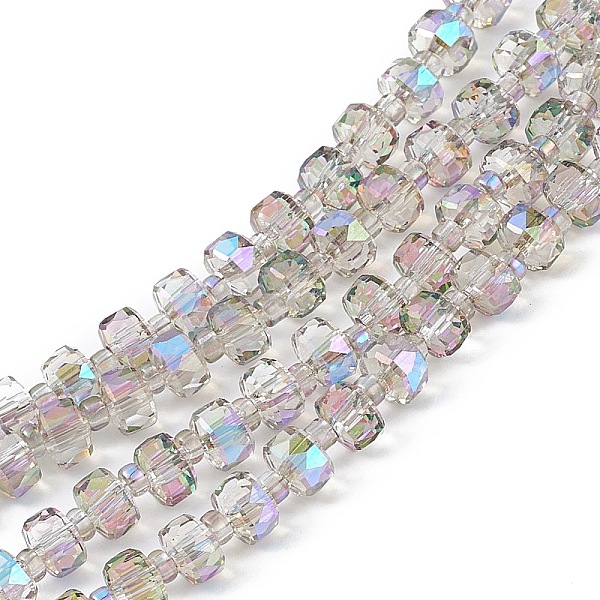 

PandaHall Transparent Electroplate Glass Beads Strands, Faceted, Rondelle, Half Rainbow Plated, Lilac, 5.5x3.5~4mm, Hole: 1mm, about..., Purple