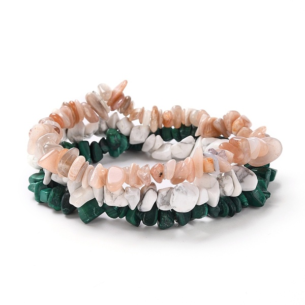 

PandaHall Chip Natural Gemstone Beaded Stretch Bracelets Sets, Including Natural Sunstone, Howlite, Malachite, Inner Diameter: 1-3/4~2-1/4...