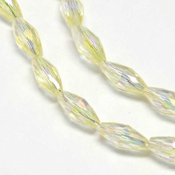 

PandaHall Electroplate Crystal Glass Rice Beads Strands, Faceted, Rainbow Color Plated, Light Yellow, 4x9mm, Hole: 1mm, about 58pcs/strand...
