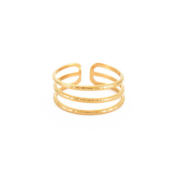 

PandaHall Ion Plating(IP) 304 Stainless Steel Triple Line Open Cuff Ring for Women, Nickel Free, Real 18K Gold Plated, US Size 9 1/4(19.1mm)...