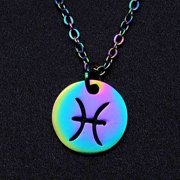 

PandaHall Rainbow Color Titanium Steel Constellation Pendant Necklace for Women, Pisces, 15.75 inch(40cm) Titanium Steel Pisces