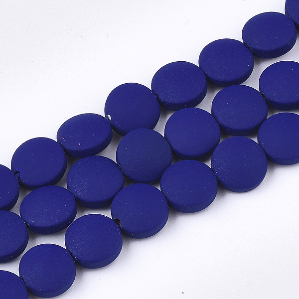 

PandaHall Spray Painted Non-magnetic Synthetic Hematite Beads Strands, Flat Round, Dark Blue, 8.5x4mm, Hole: 1mm, about 48pcs/strand, 15.7...