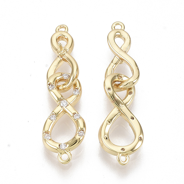 

PandaHall Brass Peg Bails Links, with Clear Cubic Zirconia, For Half Drilled Beads, Nickel Free, Double Double Infinity, Real 18K Gold...
