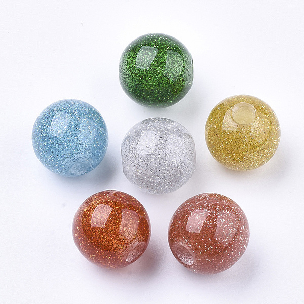 

PandaHall Resin Beads, Large Hole Beads, with Glitter Powder, Round, Mixed Color, 19.5x19mm, Hole: 5.5mm Resin Round Multicolor