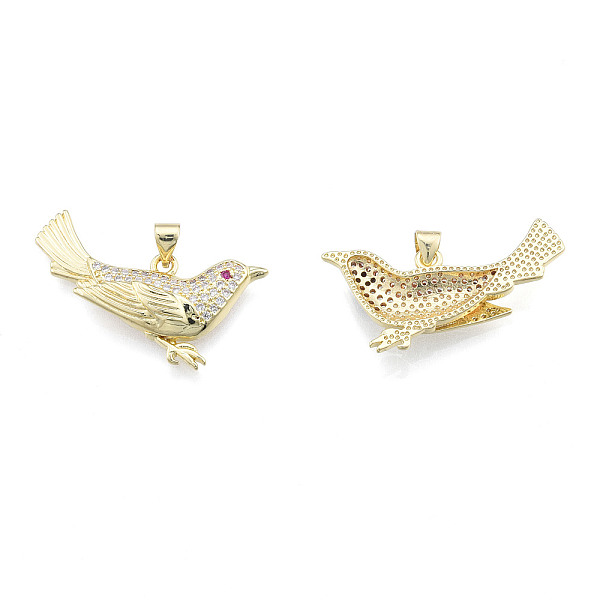 

PandaHall Brass Micro Pave Clear Cubic Zirconia Pendants, with Brass Snap on Bails, Nickel Free, Bird, Real 18K Gold Plated, 17x32.5x4mm...