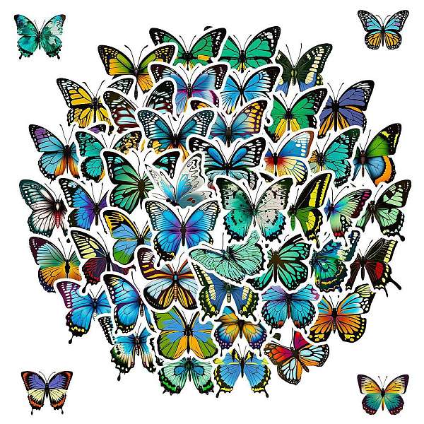 

PandaHall Cartoon Paper Sticker, for DIY Scrapbooking, Craft, Butterfly, 39.5~46.5x50~53.5x0.1mm, 50pcs/bag Paper Butterfly Multicolor