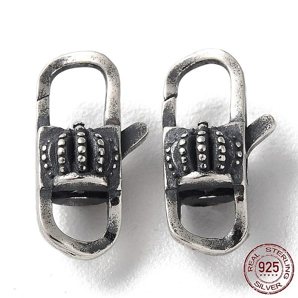 

PandaHall 925 Thailand Sterling Silver Lobster Claw Clasps, Crown, Antique Silver, 15x7.5x6mm, Hole: 3.5x3.5mm Sterling Silver Crown
