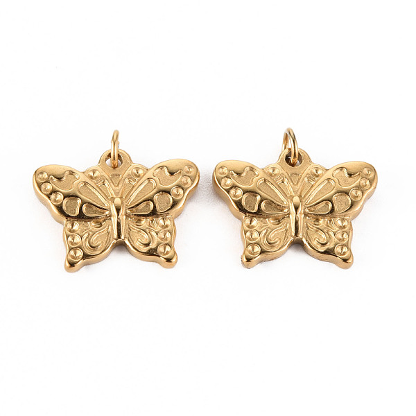 

PandaHall 304 Stainless Steel Pendants, with Jump Rings, Butterfly, Real 14K Gold Plated, 16x20x3mm, Hole: 4mm 304 Stainless Steel Butterfly