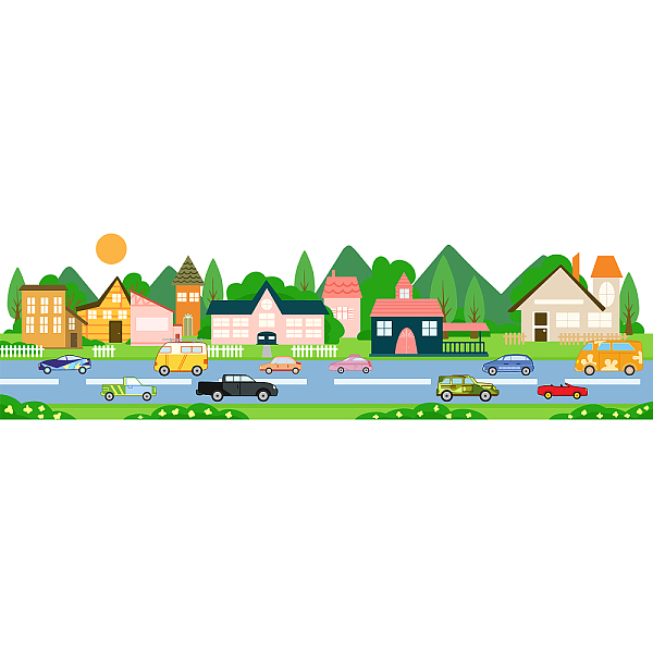 

PandaHall PVC Wall Stickers, Rectangle, for Home, Living Room, Bedroom Decoration, House Pattern, 98x30cm Plastic House