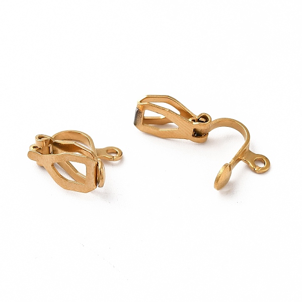 

PandaHall Ion Plating(IP) 304 Stainless Steel Clip-on Earring Findings, with Loops, Real 18K Gold Plated, 12x6x11mm, Hole: 1.2mm 304...