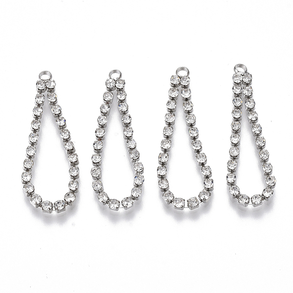 

PandaHall Brass Rhinestone Cup Chain Pendants, Crystal, Teardrop, Platinum, 30~35x8x2mm, Hole: 1.6mm Brass+Rhinestone Teardrop Clear