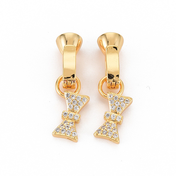 

PandaHall Brass Micro Pave Clear Cubic Zirconia Fold Over Clasps, Nickel Free, Bowknot, Real 18K Gold Plated, 14.5x8x2.5mm, Clasp: 12x6x6mm...