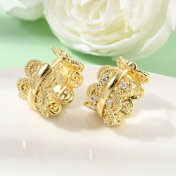 Boucles d'oreilles créoles en laiton micro pavé de zircone cubique transparente pour femmes