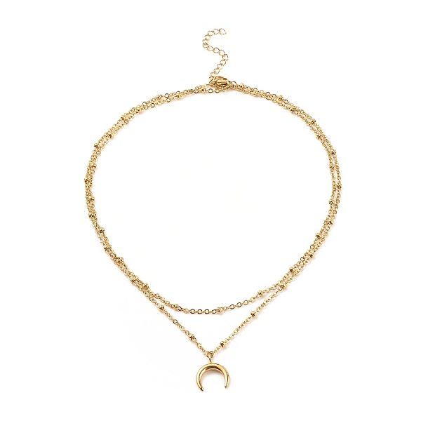 

PandaHall 304 Stainless Steel Moon Pendant Double Layered Necklace with Satellite Chains for Women, Golden, 15.35 inch(39cm) 304 Stainless...