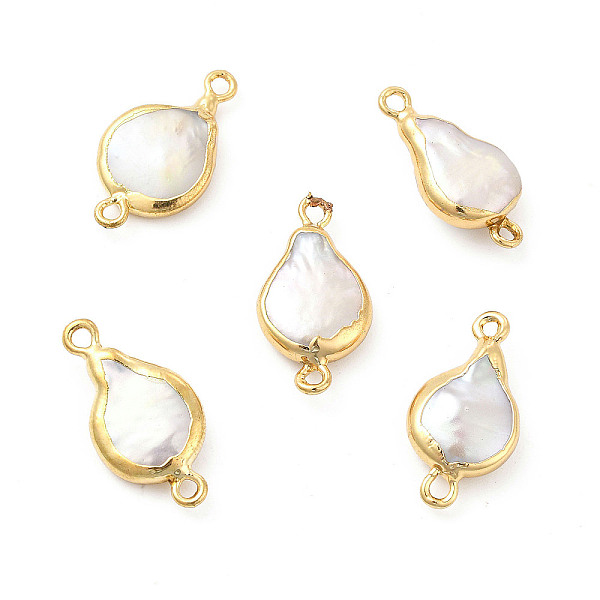 

PandaHall Baroque Natural Keshi Pearl Connector Charms, Teardrop Links, with Brass Double Loops, Light Gold, 21~22x10~12x3~6mm, Hole: 1.6mm...