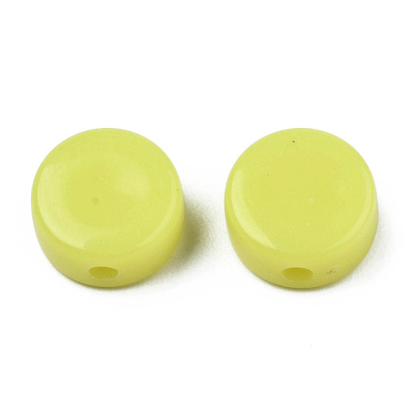 

PandaHall Opaque Acrylic Beads, Flat Round, Green Yellow, 10x5mm, Hole: 1.8mm, about 1300pcs/500g Acrylic Flat Round